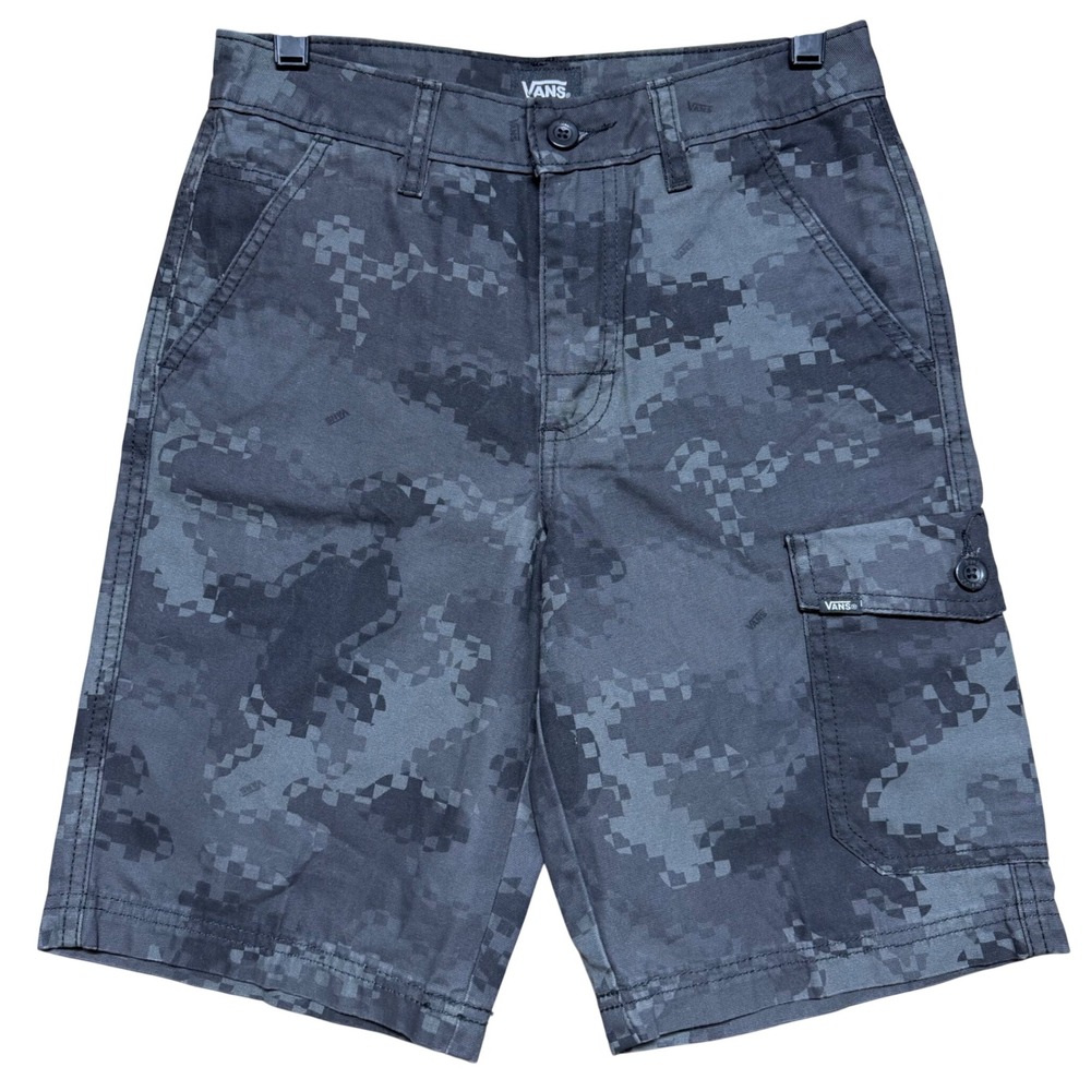 Vans Boys Digital Camo Checkerboard Cargo Shorts Black Gray Size 12 RN96277
